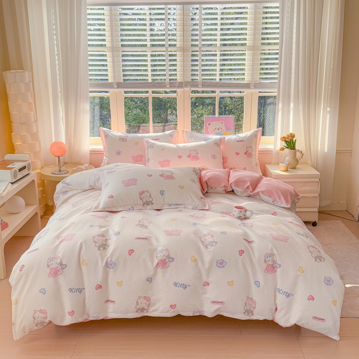 91家纺网 家纺一手货源 找家纺 禧安居 2025新款高支高密活性印染全棉印花四件套全棉四件套三件套被套（支持定制尺寸）凯蒂乐园