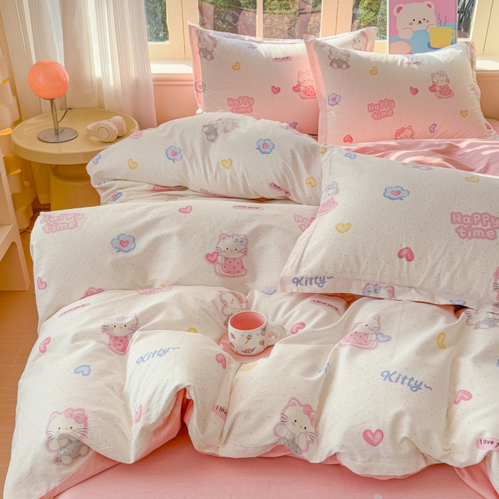 91家纺网 家纺一手货源 找家纺 禧安居 2025新款高支高密活性印染全棉印花四件套全棉四件套三件套被套（支持定制尺寸）凯蒂乐园