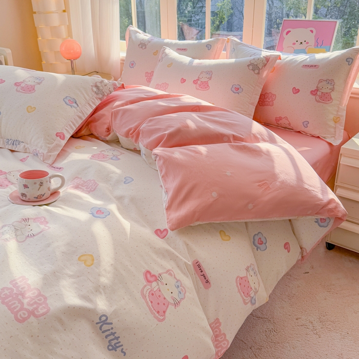 91家纺网 家纺一手货源 找家纺 禧安居 2025新款高支高密活性印染全棉印花四件套全棉四件套三件套被套（支持定制尺寸）凯蒂乐园