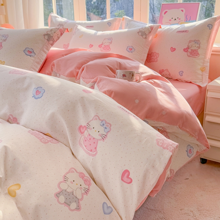 91家纺网 家纺一手货源 找家纺 禧安居 2025新款高支高密活性印染全棉印花四件套全棉四件套三件套被套（支持定制尺寸）凯蒂乐园