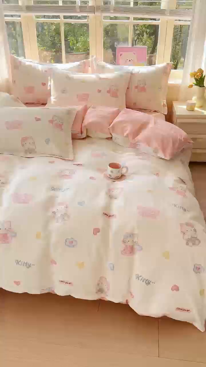 91家纺网 家纺一手货源 找家纺 禧安居 2025新款高支高密活性印染全棉印花四件套全棉四件套三件套被套（支持定制尺寸）凯蒂乐园