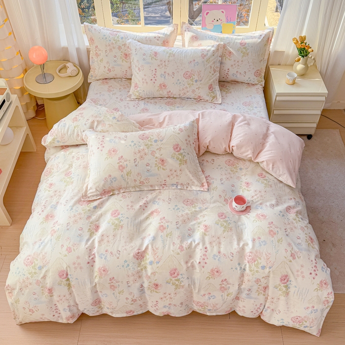 91家纺网 家纺一手货源 找家纺 禧安居 2025新款高支高密活性印染全棉印花四件套全棉四件套三件套被套（支持定制尺寸）山茶漫记