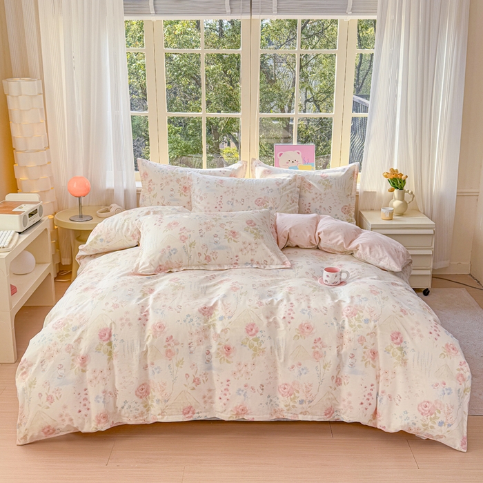 91家纺网 家纺一手货源 找家纺 禧安居 2025新款高支高密活性印染全棉印花四件套全棉四件套三件套被套（支持定制尺寸）山茶漫记