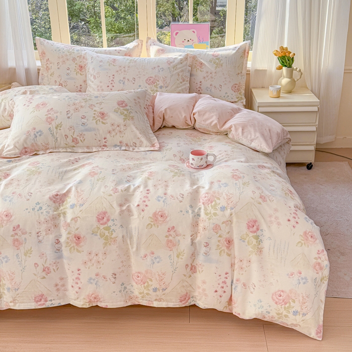 91家纺网 家纺一手货源 找家纺 禧安居 2025新款高支高密活性印染全棉印花四件套全棉四件套三件套被套（支持定制尺寸）山茶漫记