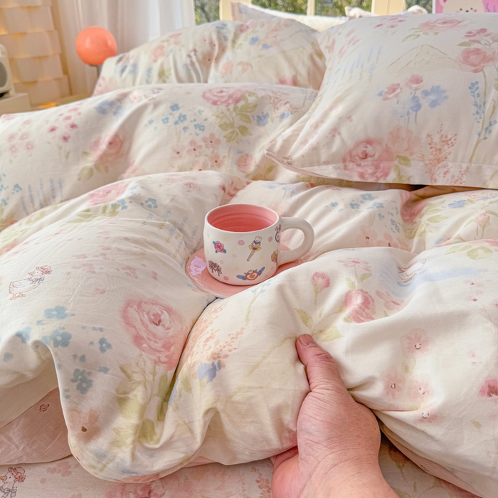 91家纺网 家纺一手货源 找家纺 禧安居 2025新款高支高密活性印染全棉印花四件套全棉四件套三件套被套（支持定制尺寸）山茶漫记