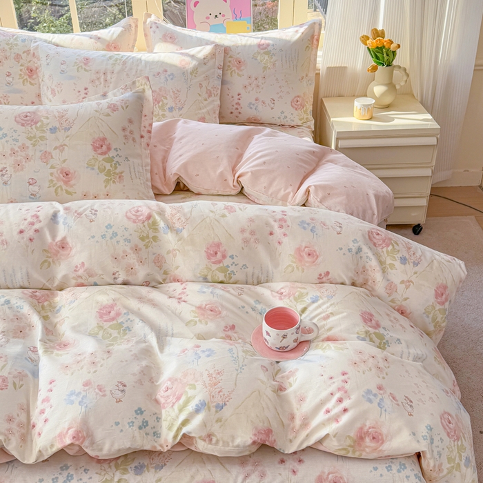 91家纺网 家纺一手货源 找家纺 禧安居 2025新款高支高密活性印染全棉印花四件套全棉四件套三件套被套（支持定制尺寸）山茶漫记