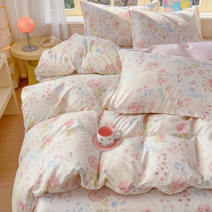 91家纺网 家纺一手货源 找家纺 禧安居 2025新款高支高密活性印染全棉印花四件套全棉四件套三件套被套（支持定制尺寸）山茶漫记