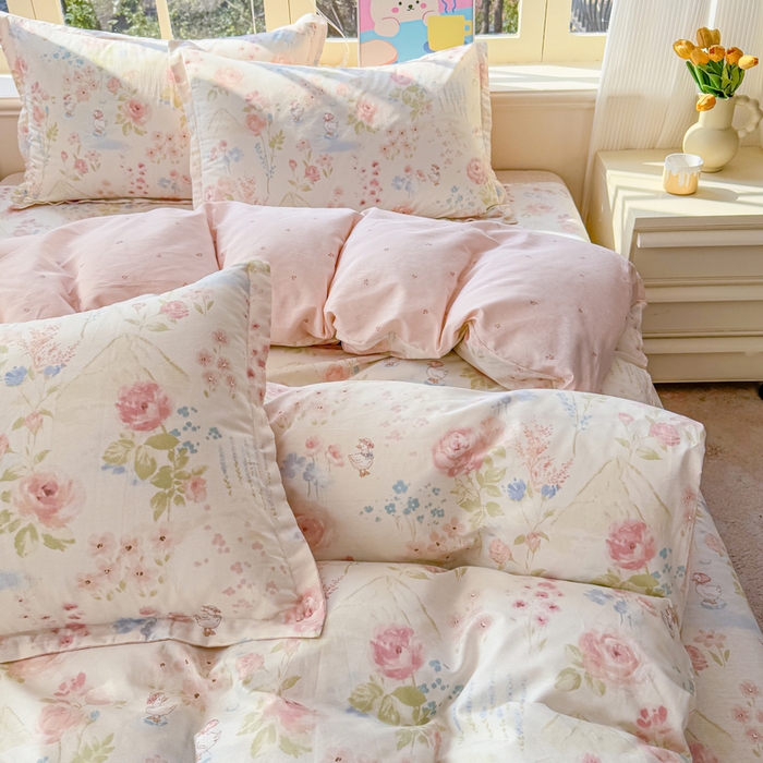 91家纺网 家纺一手货源 找家纺 禧安居 2025新款高支高密活性印染全棉印花四件套全棉四件套三件套被套（支持定制尺寸）山茶漫记