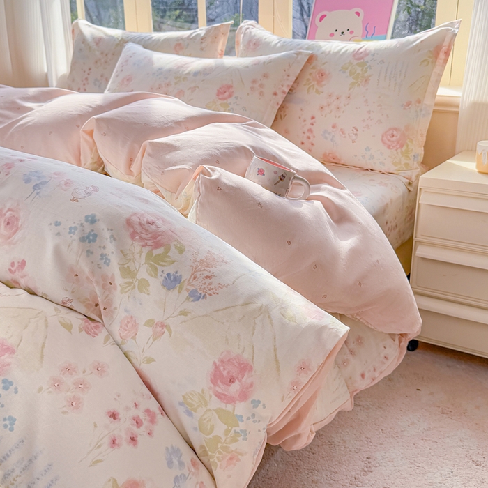 91家纺网 家纺一手货源 找家纺 禧安居 2025新款高支高密活性印染全棉印花四件套全棉四件套三件套被套（支持定制尺寸）山茶漫记