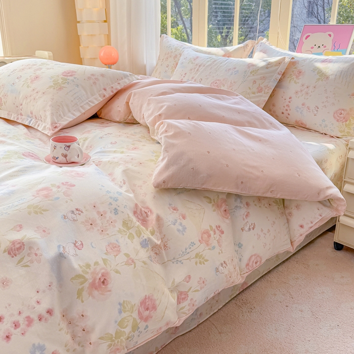 91家纺网 家纺一手货源 找家纺 禧安居 2025新款高支高密活性印染全棉印花四件套全棉四件套三件套被套（支持定制尺寸）山茶漫记