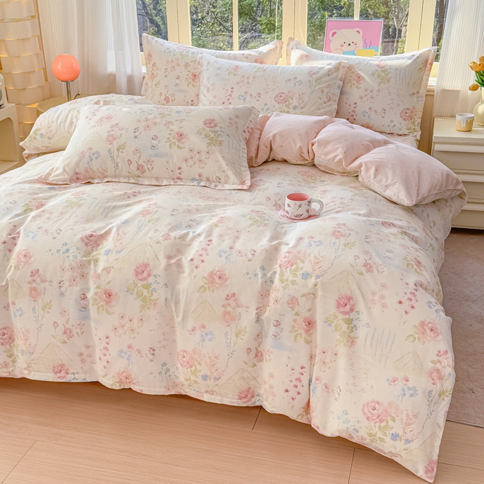 91家纺网 家纺一手货源 找家纺 禧安居 2025新款高支高密活性印染全棉印花四件套全棉四件套三件套被套（支持定制尺寸）山茶漫记