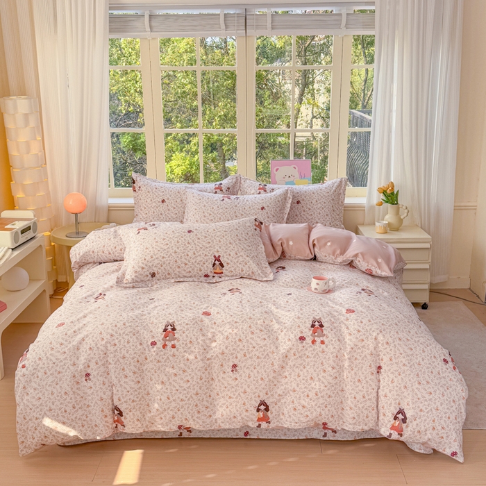 91家纺网 家纺一手货源 找家纺 禧安居 2025新款高支高密活性印染全棉印花四件套全棉四件套三件套被套（支持定制尺寸）原宿女孩