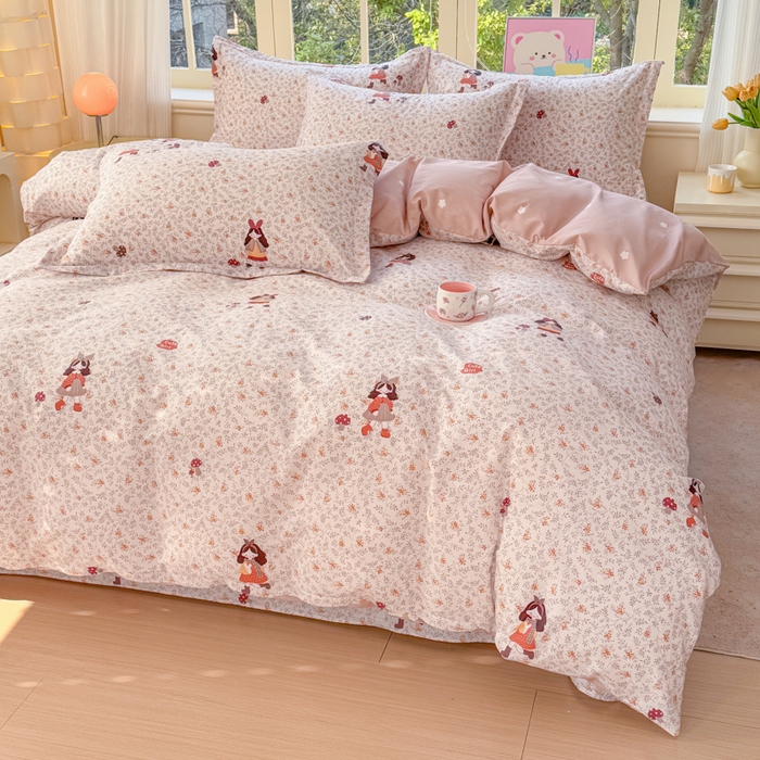 91家纺网 家纺一手货源 找家纺 禧安居 2025新款高支高密活性印染全棉印花四件套全棉四件套三件套被套（支持定制尺寸）原宿女孩