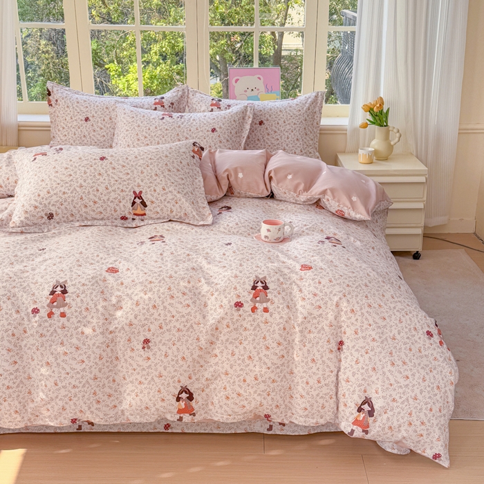 91家纺网 家纺一手货源 找家纺 禧安居 2025新款高支高密活性印染全棉印花四件套全棉四件套三件套被套（支持定制尺寸）原宿女孩