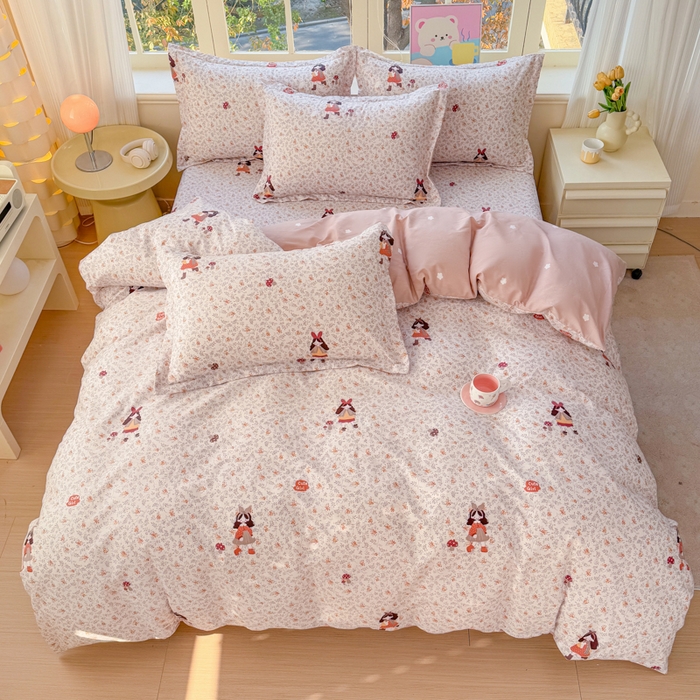 91家纺网 家纺一手货源 找家纺 禧安居 2025新款高支高密活性印染全棉印花四件套全棉四件套三件套被套（支持定制尺寸）原宿女孩