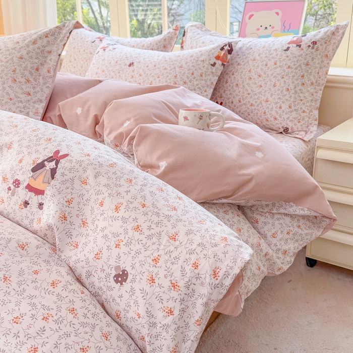 91家纺网 家纺一手货源 找家纺 禧安居 2025新款高支高密活性印染全棉印花四件套全棉四件套三件套被套（支持定制尺寸）原宿女孩,原宿女孩