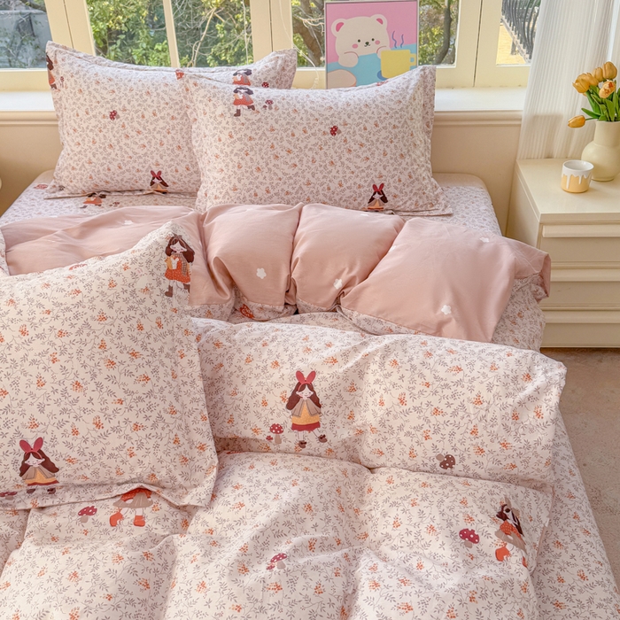 91家纺网 家纺一手货源 找家纺 禧安居 2025新款高支高密活性印染全棉印花四件套全棉四件套三件套被套（支持定制尺寸）原宿女孩