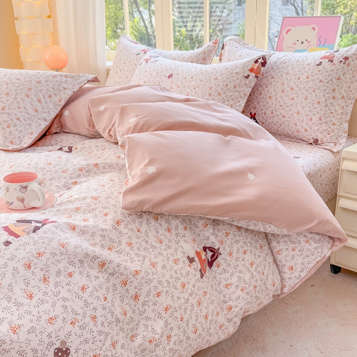 91家纺网 家纺一手货源 找家纺 禧安居 2025新款高支高密活性印染全棉印花四件套全棉四件套三件套被套（支持定制尺寸）原宿女孩