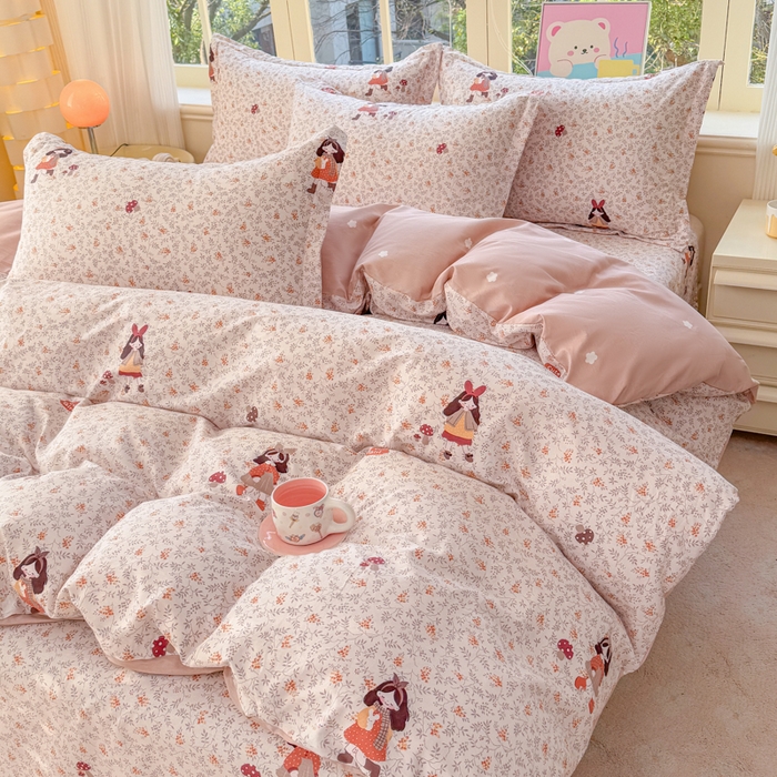 91家纺网 家纺一手货源 找家纺 禧安居 2025新款高支高密活性印染全棉印花四件套全棉四件套三件套被套（支持定制尺寸）原宿女孩