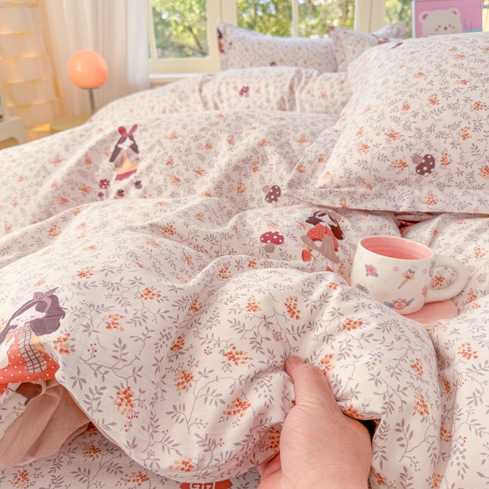 91家纺网 家纺一手货源 找家纺 禧安居 2025新款高支高密活性印染全棉印花四件套全棉四件套三件套被套（支持定制尺寸）原宿女孩