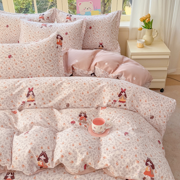 91家纺网 家纺一手货源 找家纺 禧安居 2025新款高支高密活性印染全棉印花四件套全棉四件套三件套被套（支持定制尺寸）原宿女孩