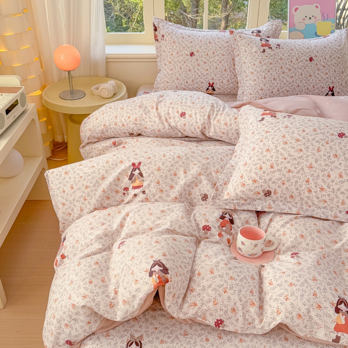 91家纺网 家纺一手货源 找家纺 禧安居 2025新款高支高密活性印染全棉印花四件套全棉四件套三件套被套（支持定制尺寸）原宿女孩