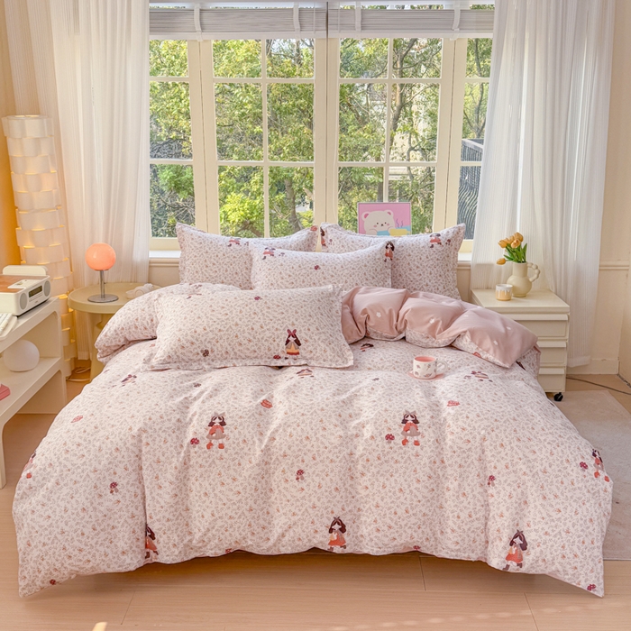 91家纺网 家纺一手货源 找家纺 禧安居 2025新款高支高密活性印染全棉印花四件套全棉四件套三件套被套（支持定制尺寸）原宿女孩