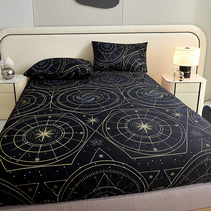 91家纺网 家纺一手货源 找家纺 柏钧家纺 2026新款亲肤舒适跨境外贸85g芦荟棉单床笠枕套三件套（承接各类尺寸定制） 行星