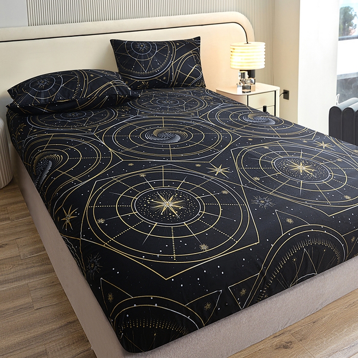 91家纺网 家纺一手货源 找家纺 柏钧家纺 2026新款亲肤舒适跨境外贸85g芦荟棉单床笠枕套三件套（承接各类尺寸定制） 行星