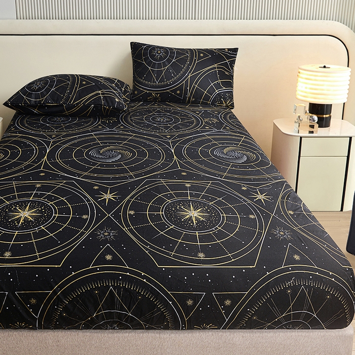 91家纺网 家纺一手货源 找家纺 柏钧家纺 2026新款亲肤舒适跨境外贸85g芦荟棉单床笠枕套三件套（承接各类尺寸定制） 行星