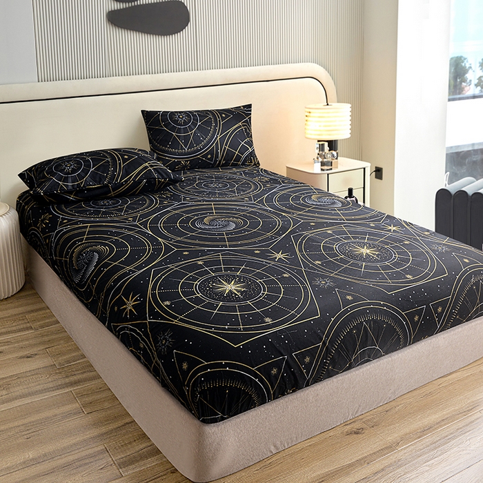 91家纺网 家纺一手货源 找家纺 柏钧家纺 2026新款亲肤舒适跨境外贸85g芦荟棉单床笠枕套三件套（承接各类尺寸定制） 行星