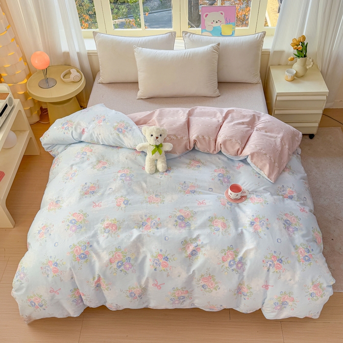 91家纺网 家纺一手货源 找家纺 禧安居 2025新款高支高密活性印染全棉被套单被套（支持定制尺寸）静听花语