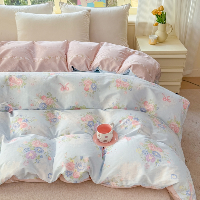 91家纺网 家纺一手货源 找家纺 禧安居 2025新款高支高密活性印染全棉被套单被套（支持定制尺寸）静听花语