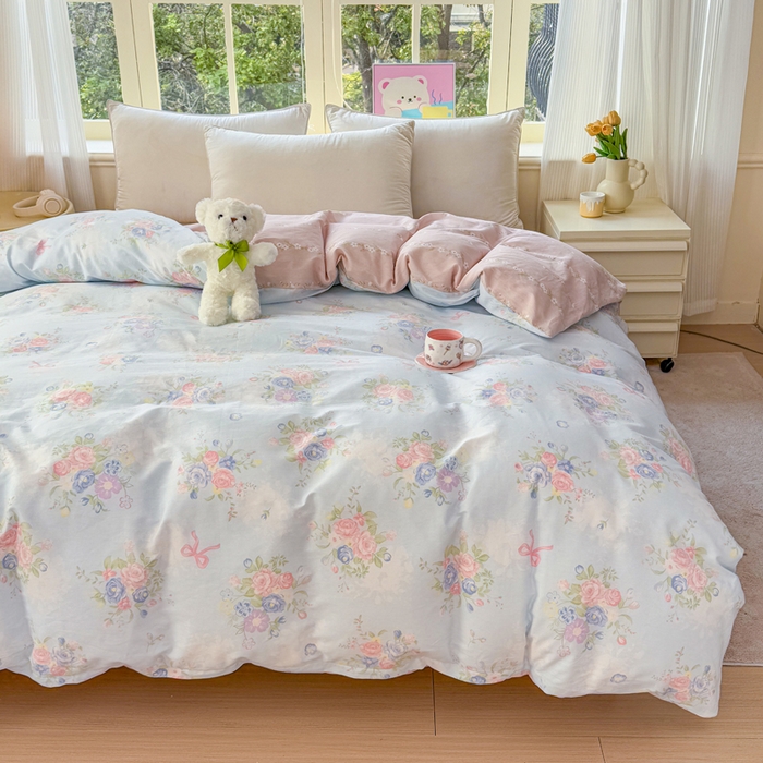 91家纺网 家纺一手货源 找家纺 禧安居 2025新款高支高密活性印染全棉被套单被套（支持定制尺寸）静听花语