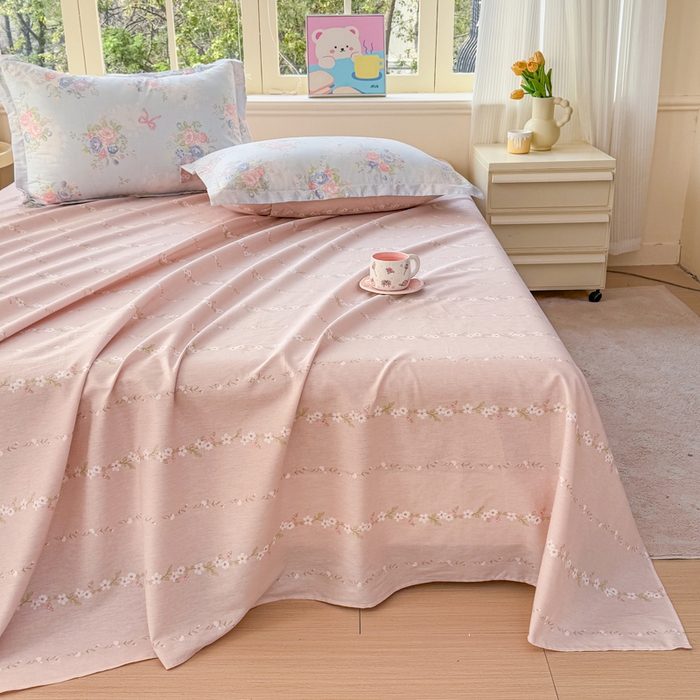 91家纺网 家纺一手货源 找家纺 禧安居 2025新款高支高密活性印染全棉印花床单单床单（支持定制尺寸）静听花语