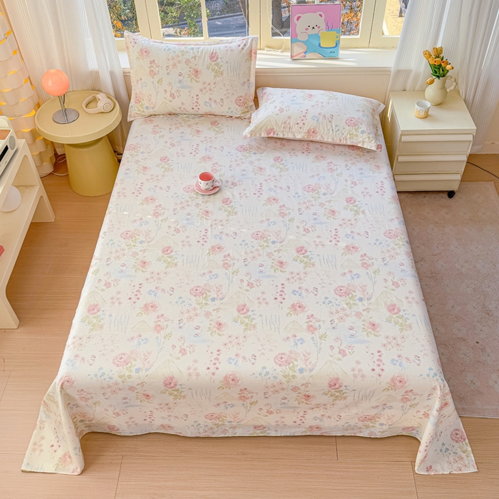 91家纺网 家纺一手货源 找家纺 禧安居 2025新款高支高密活性印染全棉印花床单单床单（支持定制尺寸）山茶漫记