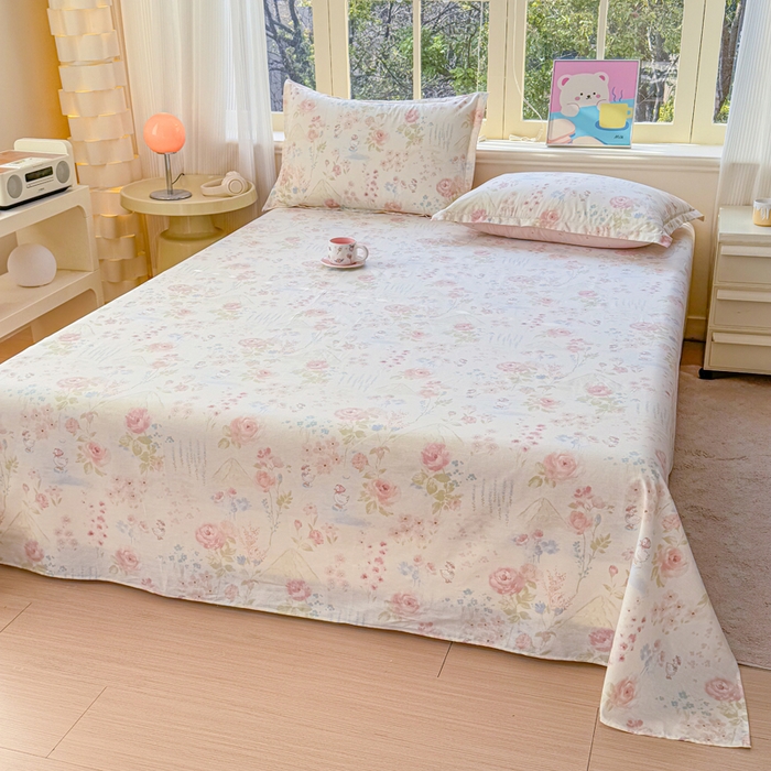 91家纺网 家纺一手货源 找家纺 禧安居 2025新款高支高密活性印染全棉印花床单单床单（支持定制尺寸）山茶漫记