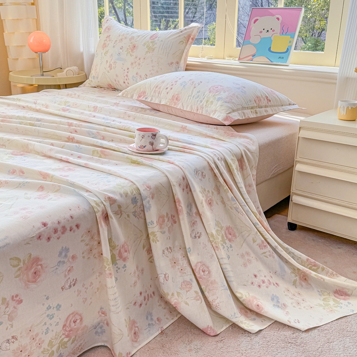 91家纺网 家纺一手货源 找家纺 禧安居 2025新款高支高密活性印染全棉印花床单单床单（支持定制尺寸）山茶漫记