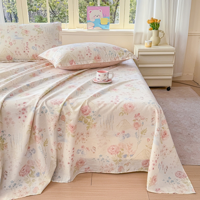 91家纺网 家纺一手货源 找家纺 禧安居 2025新款高支高密活性印染全棉印花床单单床单（支持定制尺寸）山茶漫记