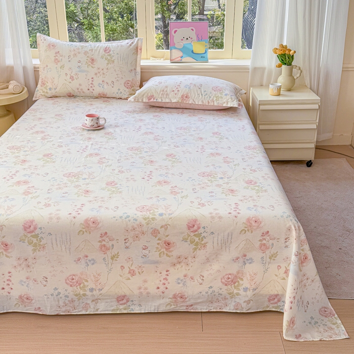 91家纺网 家纺一手货源 找家纺 禧安居 2025新款高支高密活性印染全棉印花床单单床单（支持定制尺寸）山茶漫记