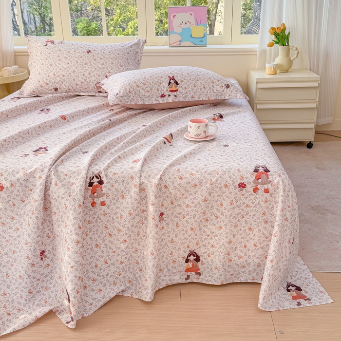 91家纺网 家纺一手货源 找家纺 禧安居 2025新款高支高密活性印染全棉印花床单单床单（支持定制尺寸）原宿女孩