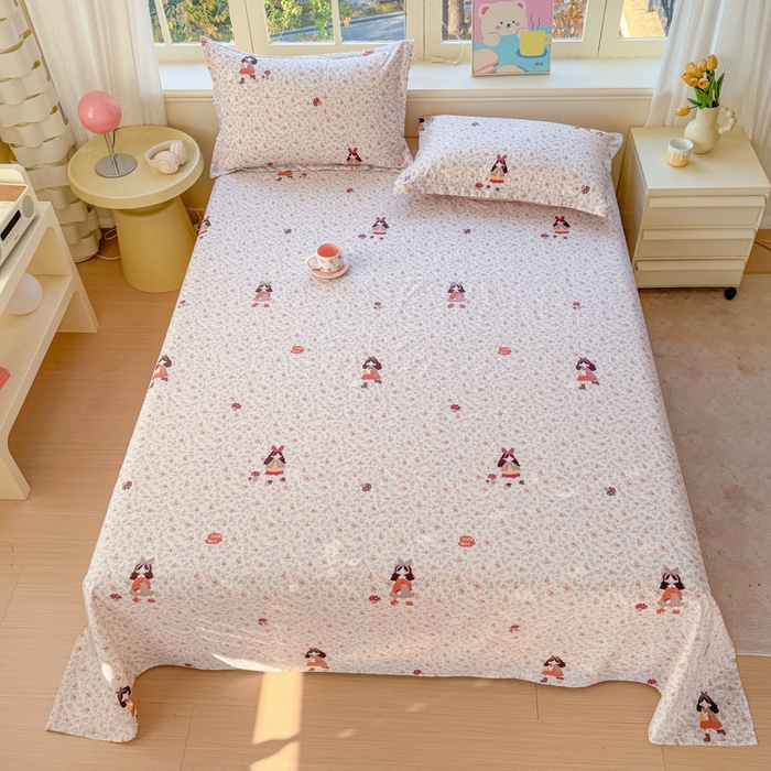 91家纺网 家纺一手货源 找家纺 禧安居 2025新款高支高密活性印染全棉印花床单单床单（支持定制尺寸）原宿女孩