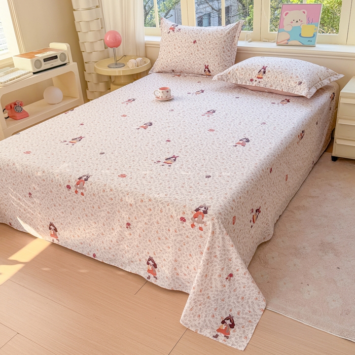 禧安居 2025新款高支高密活性印染全棉印花床单单床单（支持定制尺寸）原宿女孩