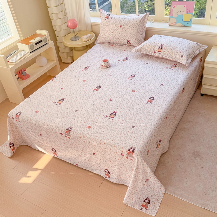 91家纺网 家纺一手货源 找家纺 禧安居 2025新款高支高密活性印染全棉印花床单单床单（支持定制尺寸）原宿女孩