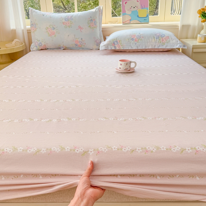 91家纺网 家纺一手货源 找家纺 禧安居 2025新款高支高密活性印染全棉床笠印花床笠单床笠（支持定制尺寸）静听花语