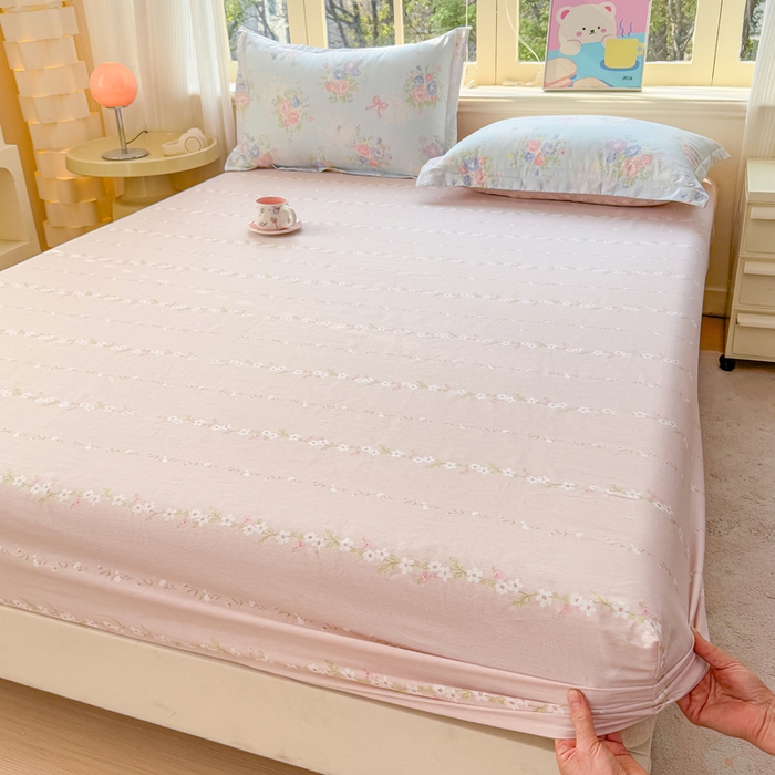 91家纺网 家纺一手货源 找家纺 禧安居 2025新款高支高密活性印染全棉床笠印花床笠单床笠（支持定制尺寸）静听花语