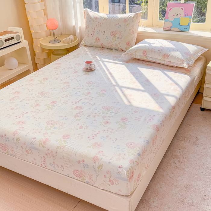 91家纺网 家纺一手货源 找家纺 禧安居 2025新款高支高密活性印染全棉床笠印花床笠单床笠（支持定制尺寸）山茶漫记