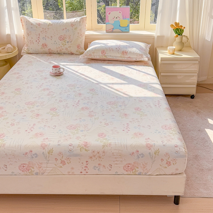 91家纺网 家纺一手货源 找家纺 禧安居 2025新款高支高密活性印染全棉床笠印花床笠单床笠（支持定制尺寸）山茶漫记