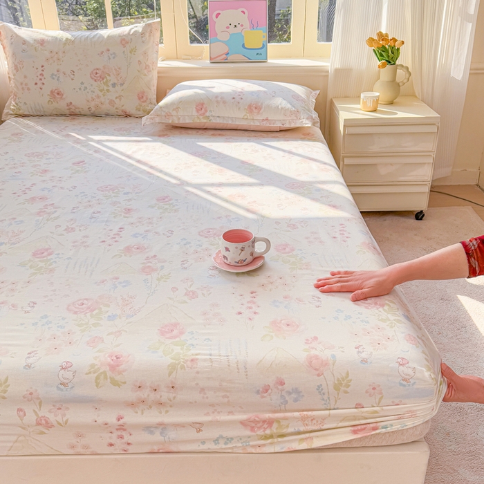 91家纺网 家纺一手货源 找家纺 禧安居 2025新款高支高密活性印染全棉床笠印花床笠单床笠（支持定制尺寸）山茶漫记