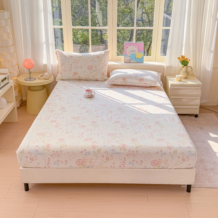 91家纺网 家纺一手货源 找家纺 禧安居 2025新款高支高密活性印染全棉床笠印花床笠单床笠（支持定制尺寸）山茶漫记